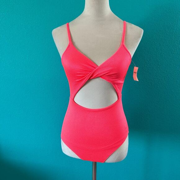 NWT Aerie Shine Pique Twist Scoop One Piece Swimsuit Pink Sprinkle Swim Size XS - Picture 3 of 7